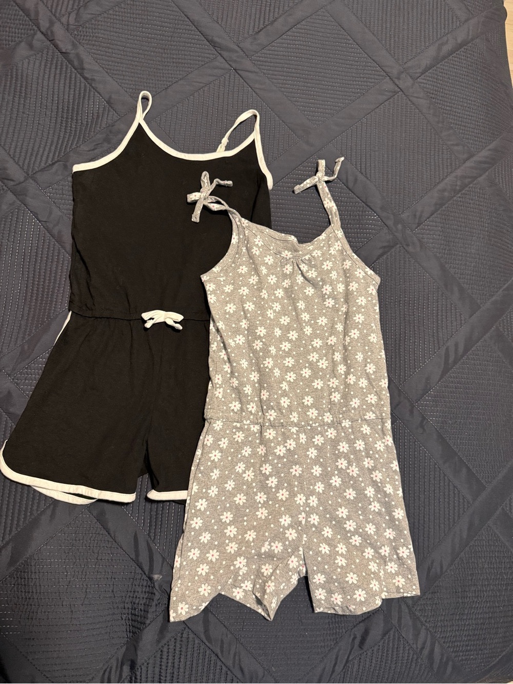 Women’s Black and Gray Floral Cotton Romper Set - Comfortable Sleepwear